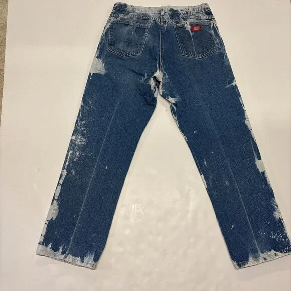 Bleached Dickie Denim Carpenter Pant Mens 32 x 30 Blue Distressed Workwear